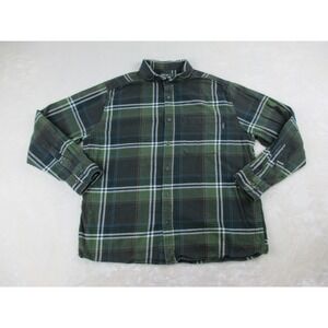 Eddie‎ Bauer Shirt Mens 2XL XXL Green Plaid Flannel Camping Casual Button Up